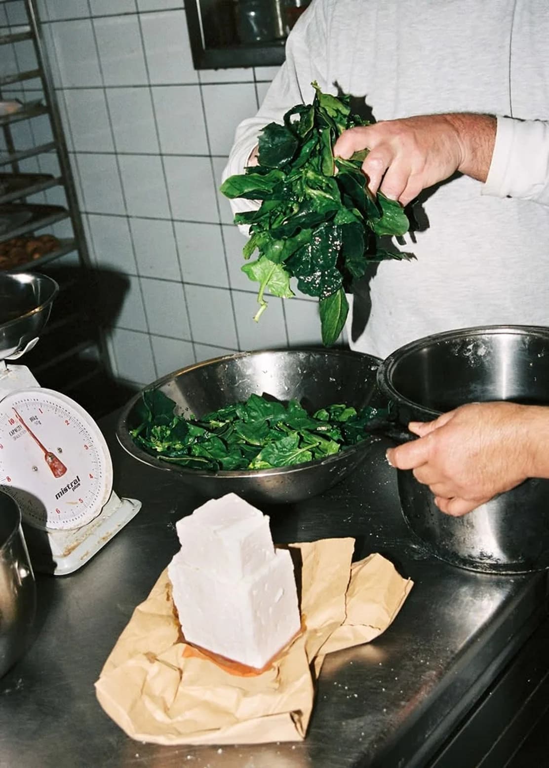 Fresh leaves being weighed during preparation